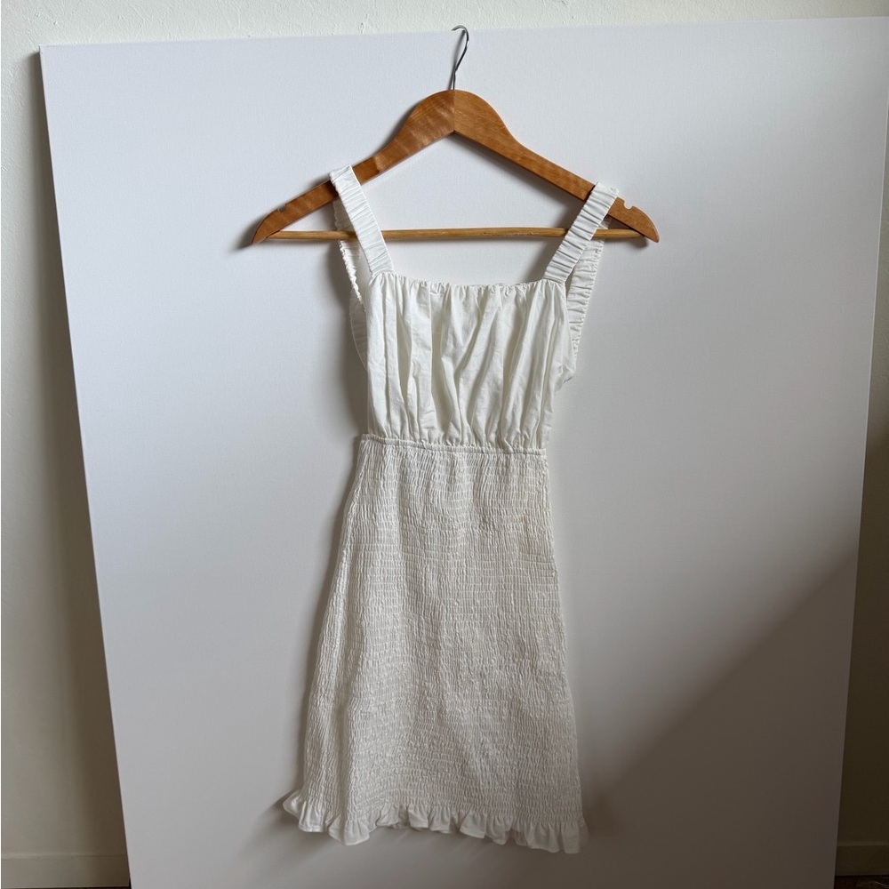Bershka Cream Smocked Mini Dress with Ruched Straps